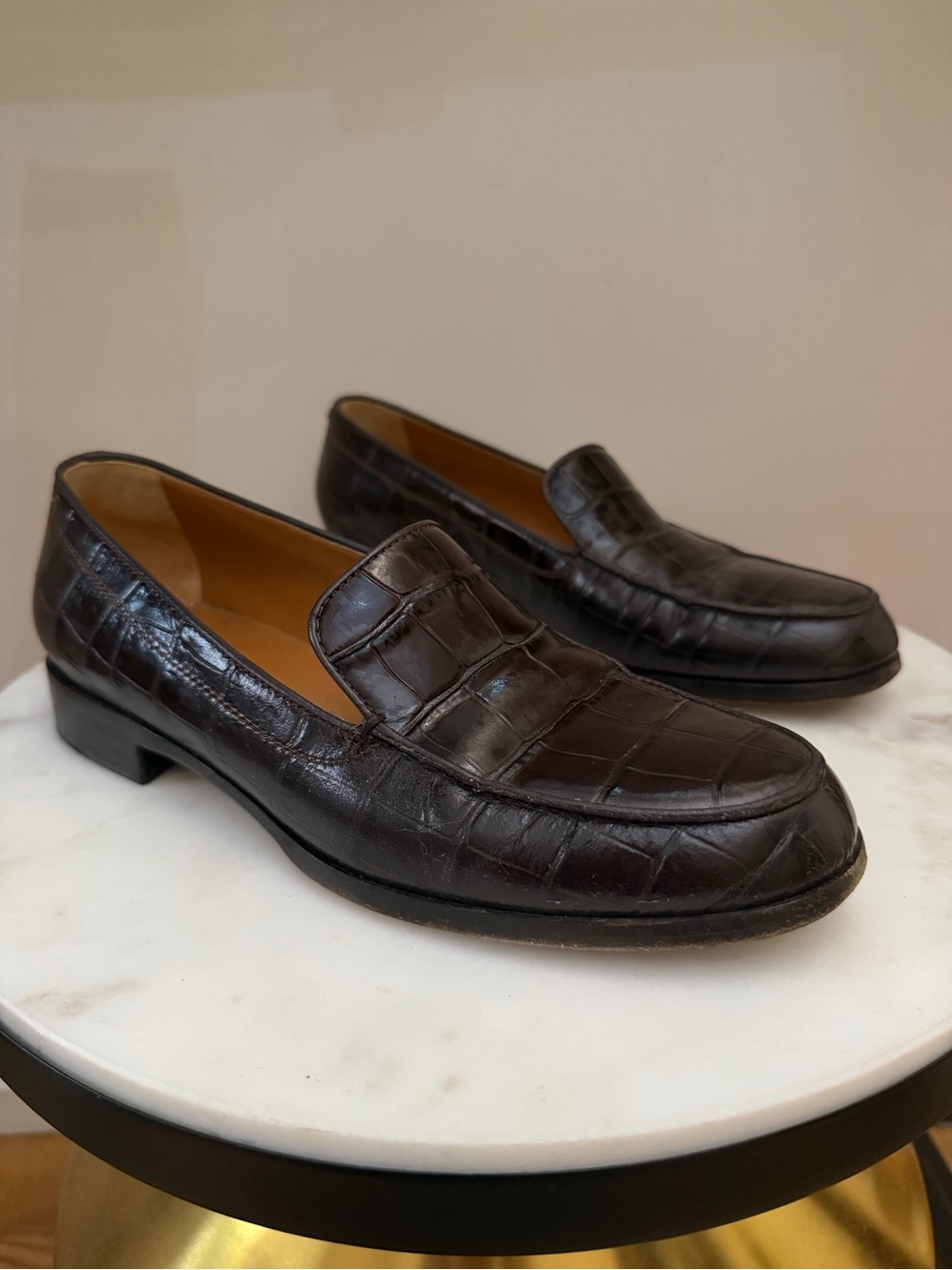 Emme Parsons Brown Croc Embossed Loafer